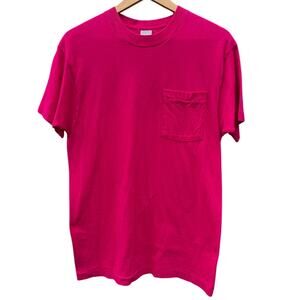 Vintage 80s Pink Fruit of the Loom blank single stitch Pocket T-shirt Sz Medium